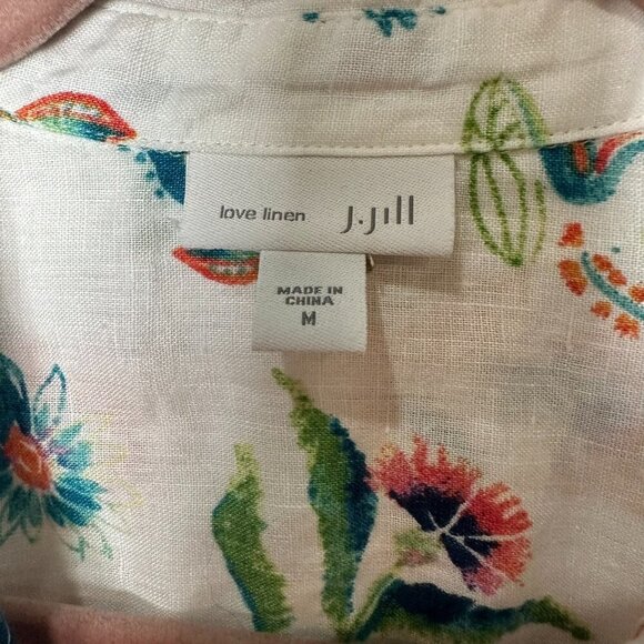 J Jill Love Linen White Floral Button Front Tunic Top Size Medium Sleeveless - Picture 6 of 10